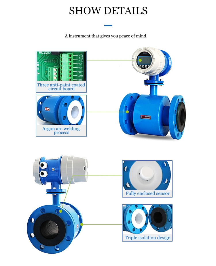 24V Acid Resistant Flow Meter 4-20mA Pulse RS485 Water Electromagnetic Flow Meter